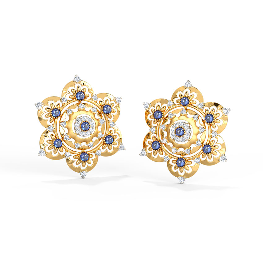 Diamond,Gemstone Earrings 14 Karat Yellow Gold Kayani Gemstone Stud Earrings