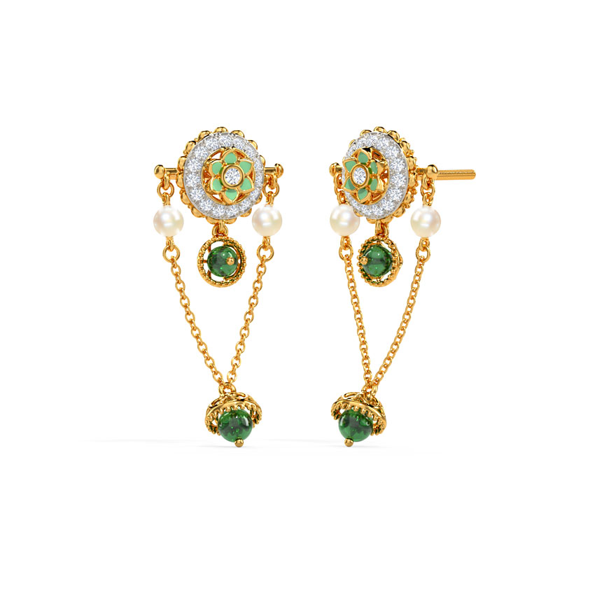 Diamond,Gemstone Earrings 14 Karat Yellow Gold Yesha Gemstone Drop Earrings