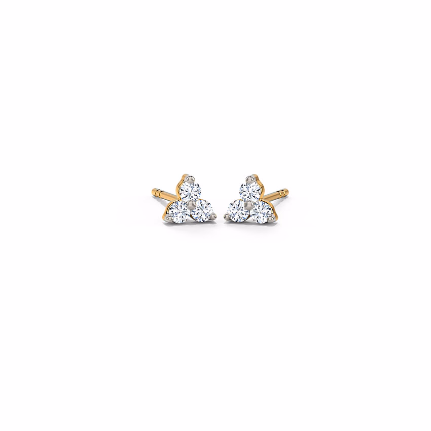 Diamond Earrings 14 Karat Yellow Gold Tri Glint Diamond Stud Earrings