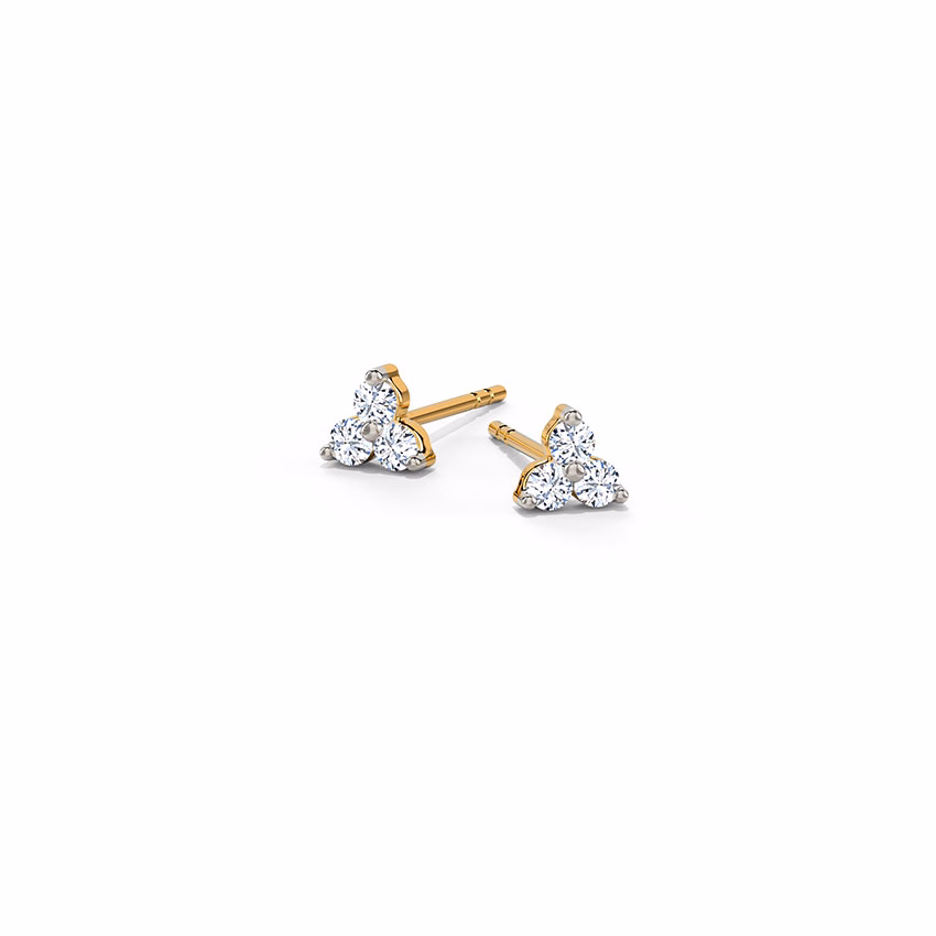 Diamond Earrings 14 Karat Yellow Gold Tri Glint Diamond Stud Earrings