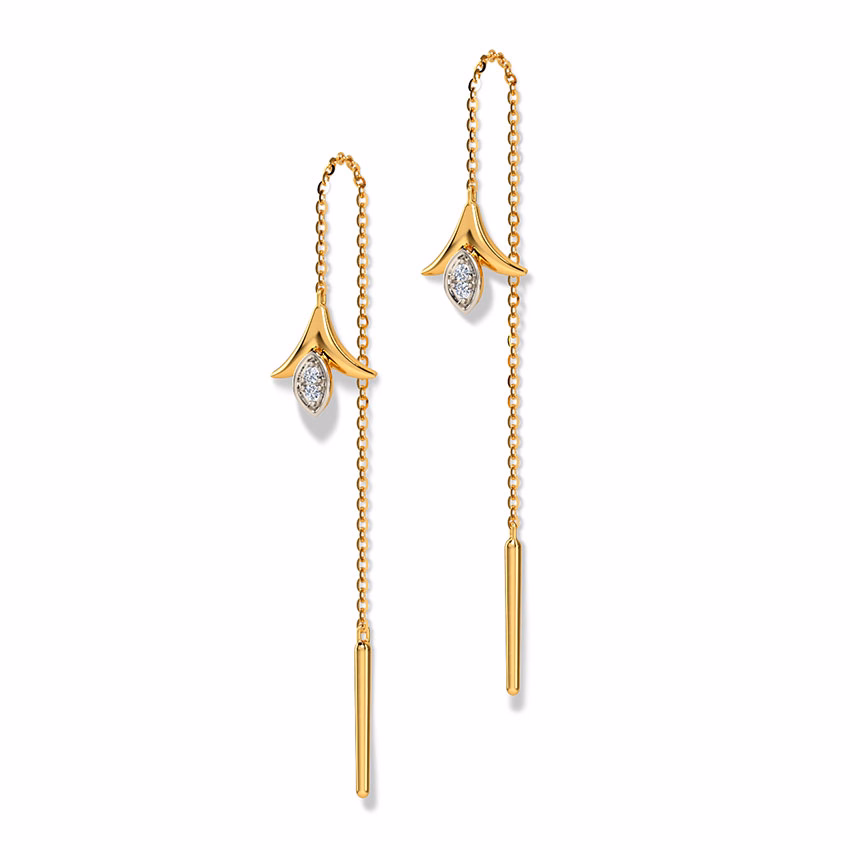 Diamond Earrings 14 Karat Yellow Gold Scarlett Florid Diamond Sui Dhaga Earrings