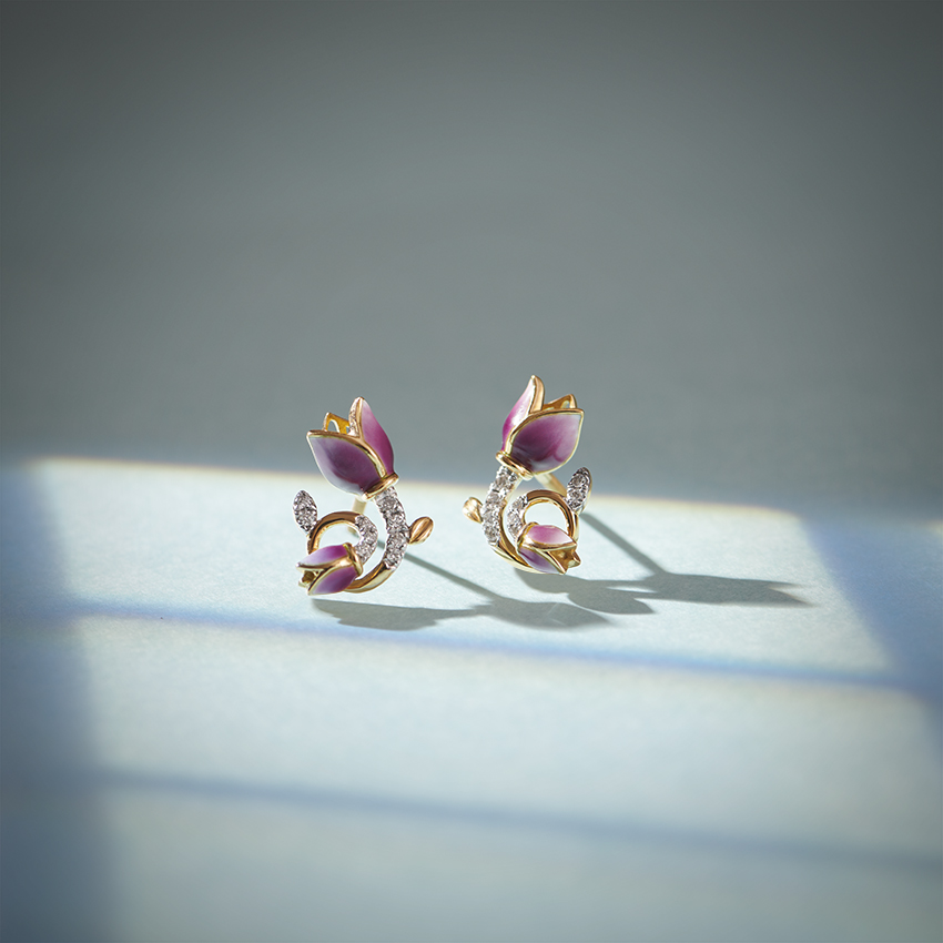 Swirly Tulip Diamond Stud Earrings