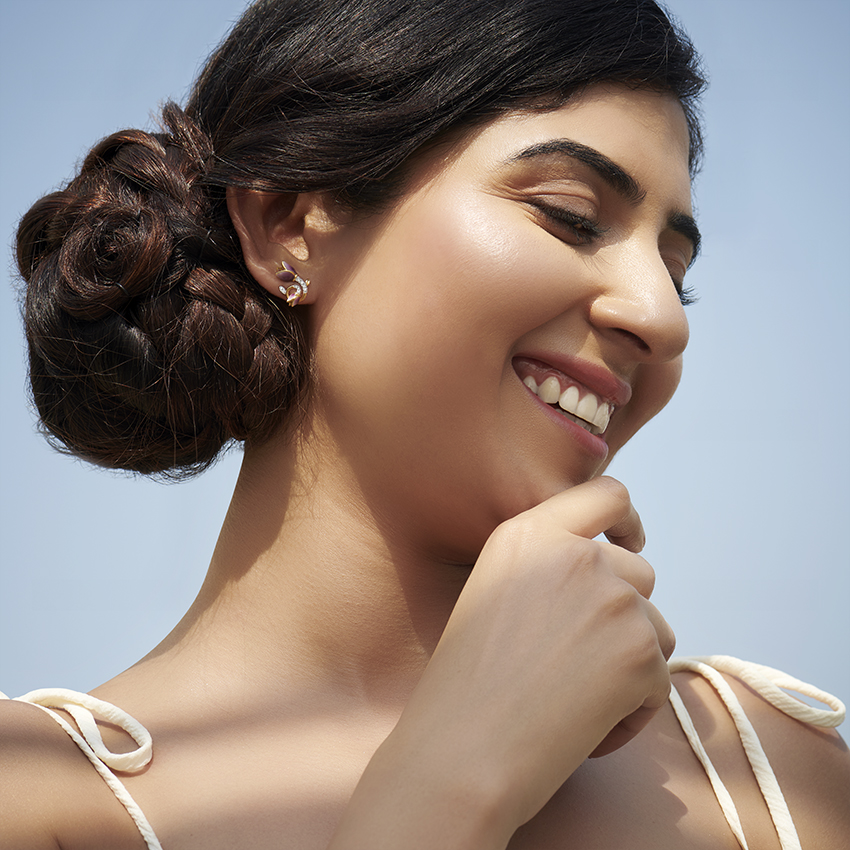 Swirly Tulip Diamond Stud Earrings