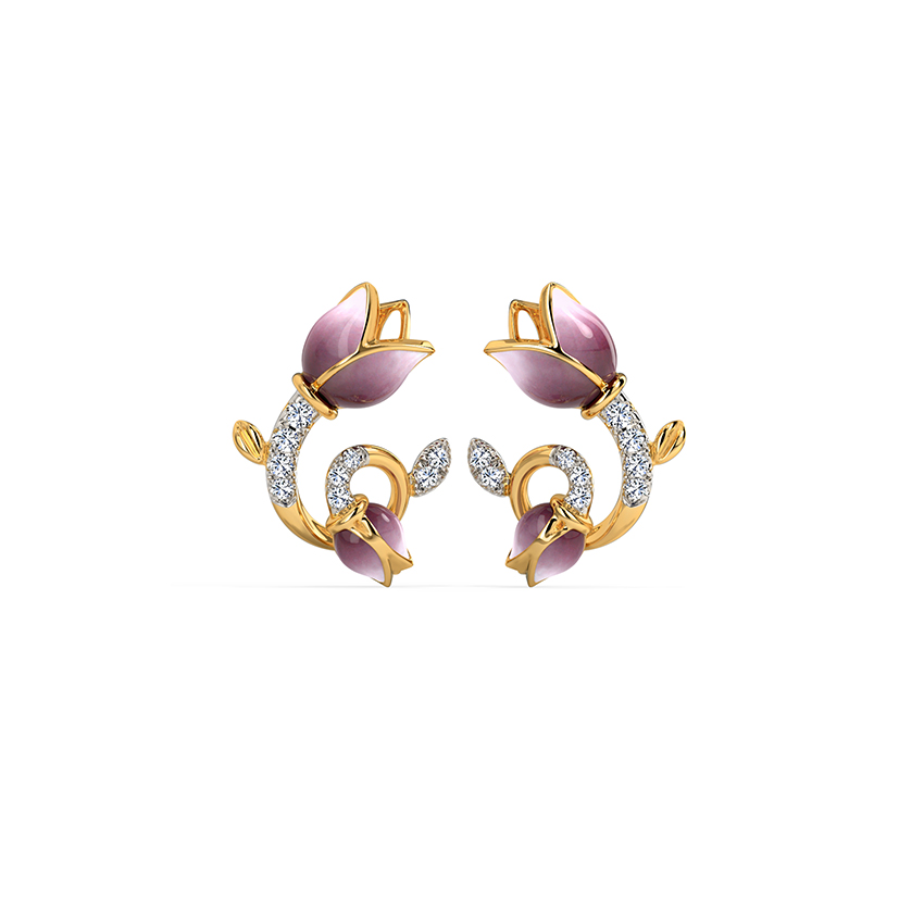 Swirly Tulip Diamond Stud Earrings