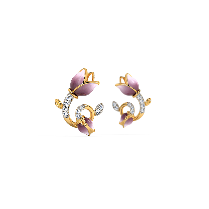 Swirly Tulip Diamond Stud Earrings