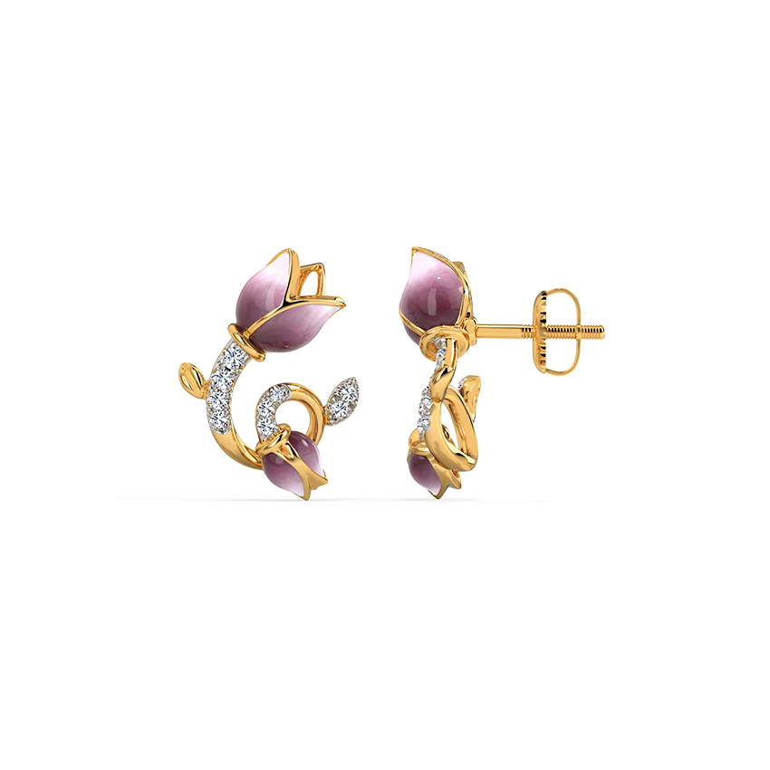 Swirly Tulip Diamond Stud Earrings