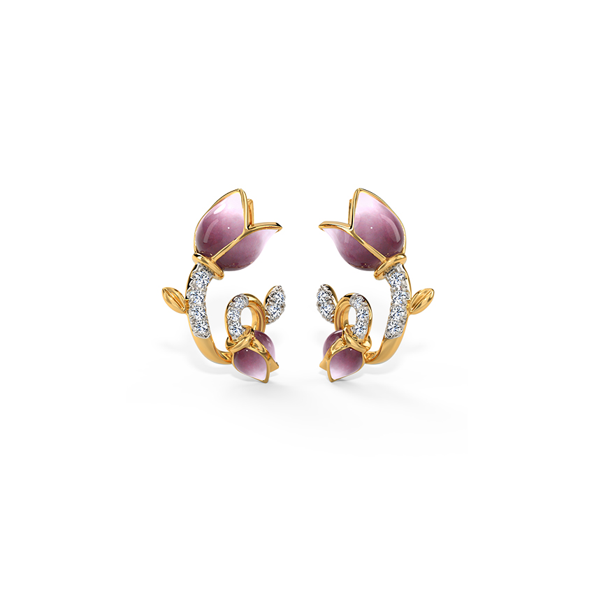 Swirly Tulip Diamond Stud Earrings