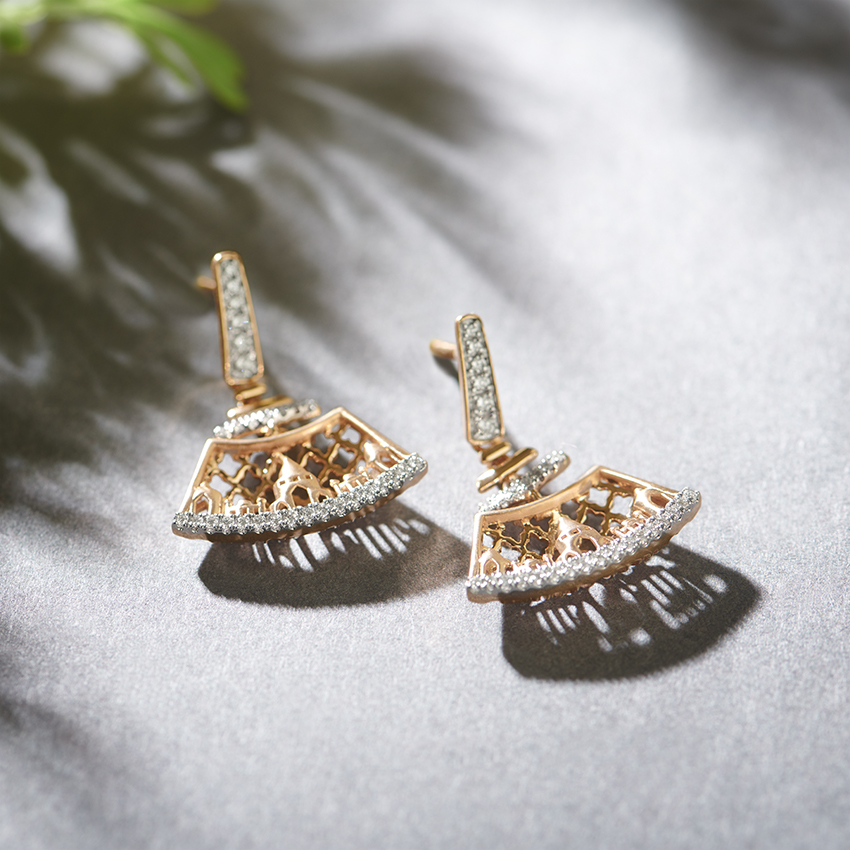 Diamond Earrings 14 Karat Rose Gold Noor-e-Mahal Diamond Drop Earrings