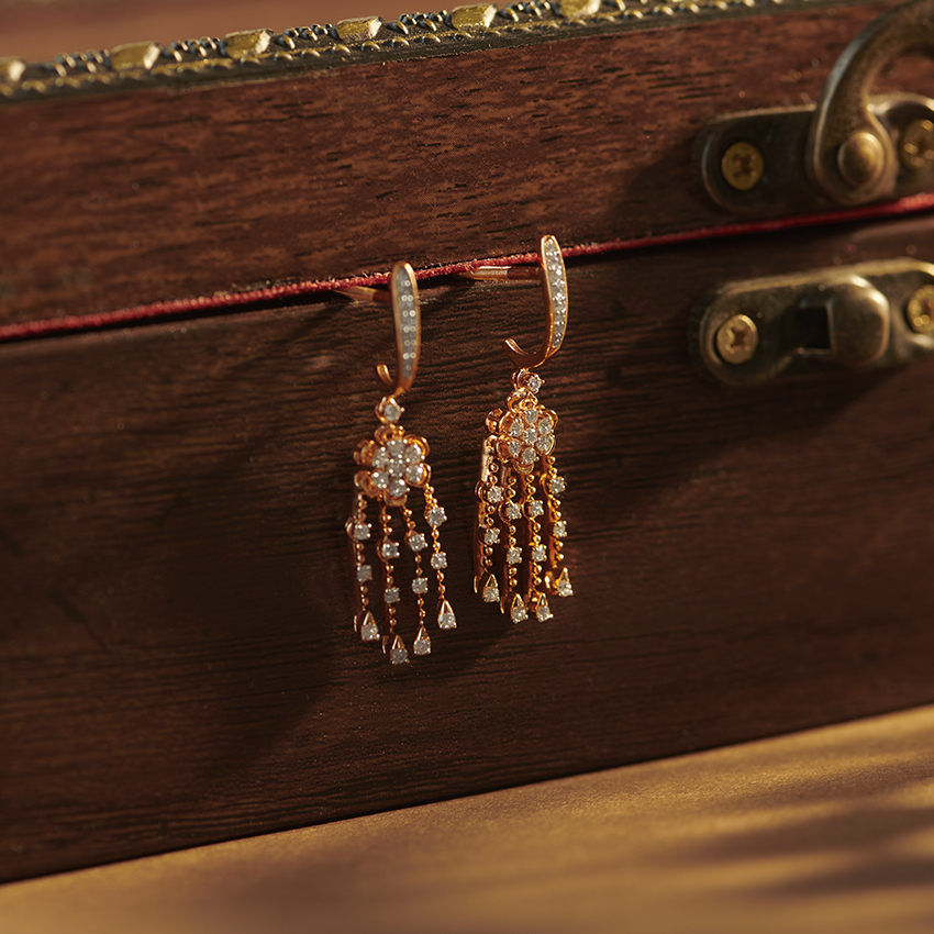 Diamond Earrings 14 Karat Rose Gold Evie Diamond Drop Earrings