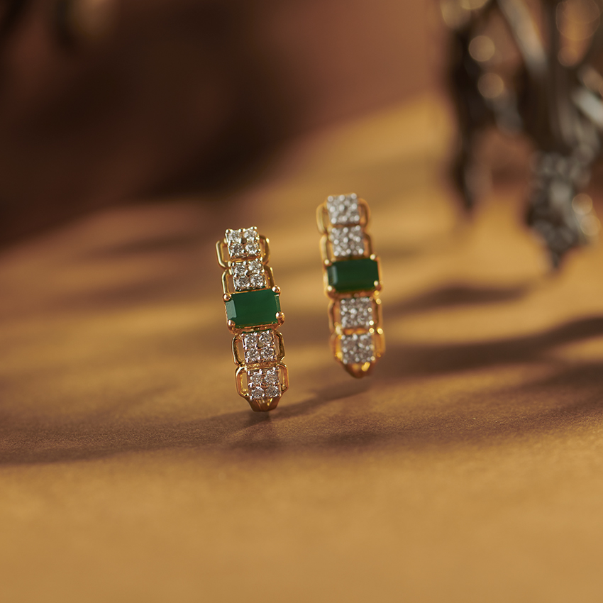 Diamond,Gemstone Earrings 14 Karat Yellow Gold Mae Gemstone Hoop Earrings