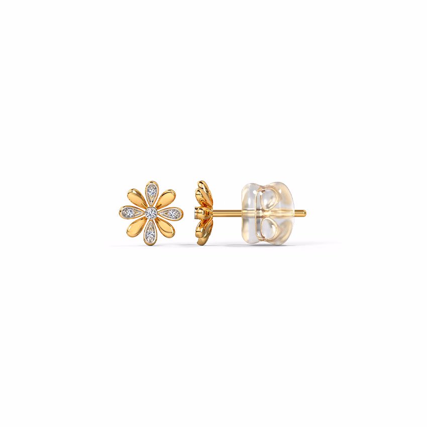 Diamond Earrings 14 Karat Yellow Gold Flickery Floret Diamond Stud Earrings