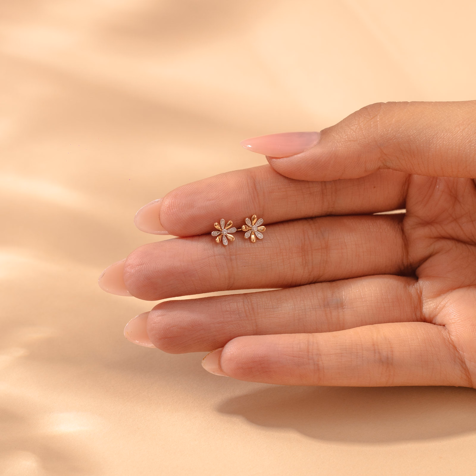 Diamond Earrings 14 Karat Yellow Gold Flickery Floret Diamond Stud Earrings