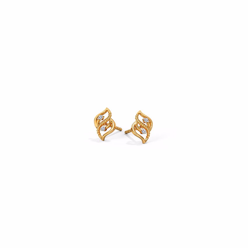 Diamond Earrings 14 Karat Yellow Gold Gleamy Twist Diamond Stud Earrings