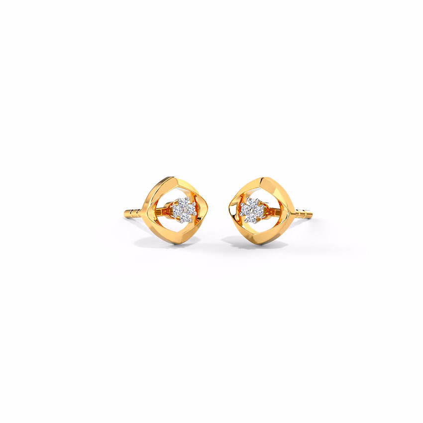 Diamond Earrings 14 Karat Yellow Gold Gleaming Quad Diamond Stud Earrings