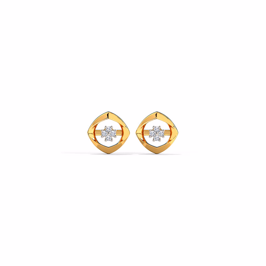 Diamond Earrings 14 Karat Yellow Gold Gleaming Quad Diamond Stud Earrings