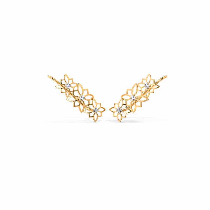 Diamond Earrings 14 Karat Yellow Gold Glided Diamond Ear Cuff
