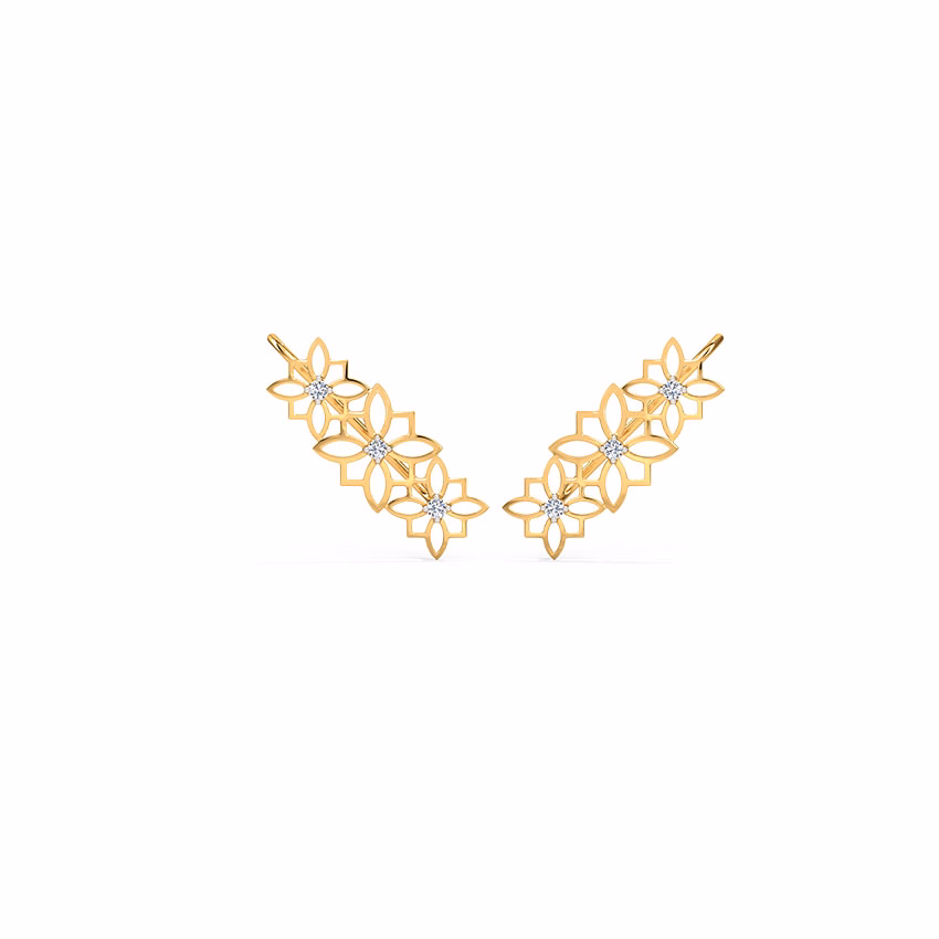 Diamond Earrings 14 Karat Yellow Gold Glided Diamond Ear Cuff