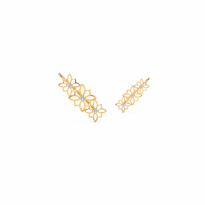 Diamond Earrings 14 Karat Yellow Gold Glided Diamond Ear Cuff