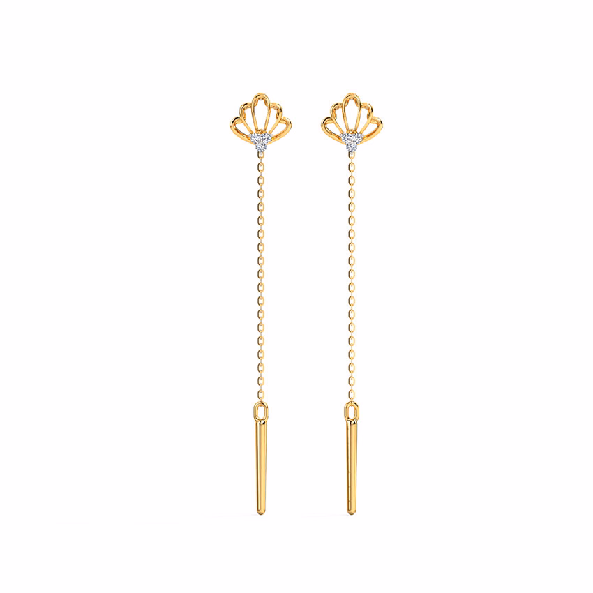 Diamond Earrings 14 Karat Yellow Gold Scallops Diamond Sui Dhaga Earrings