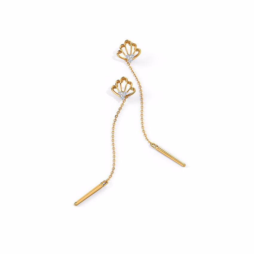 Diamond Earrings 14 Karat Yellow Gold Scallops Diamond Sui Dhaga Earrings