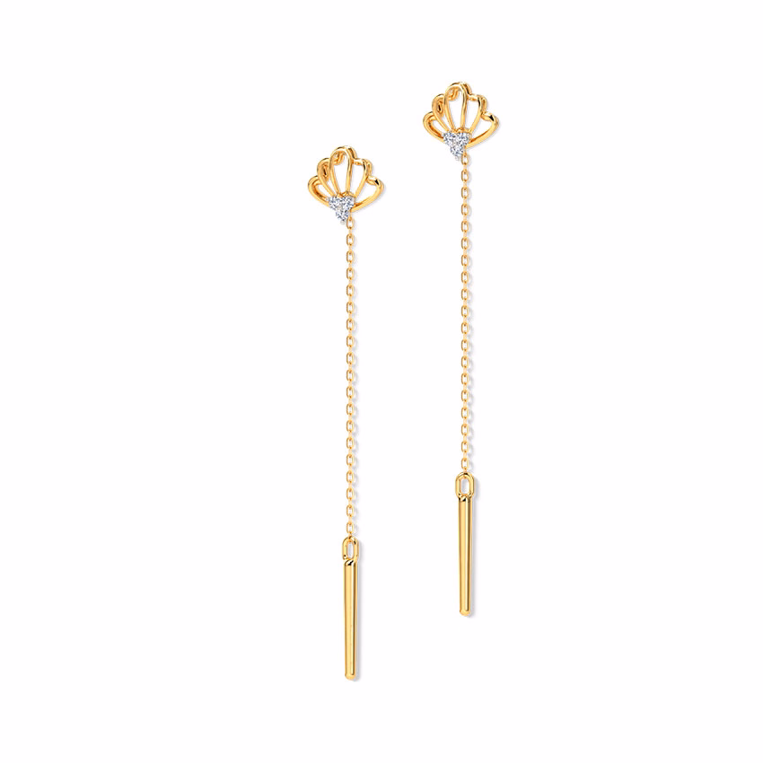Diamond Earrings 14 Karat Yellow Gold Scallops Diamond Sui Dhaga Earrings