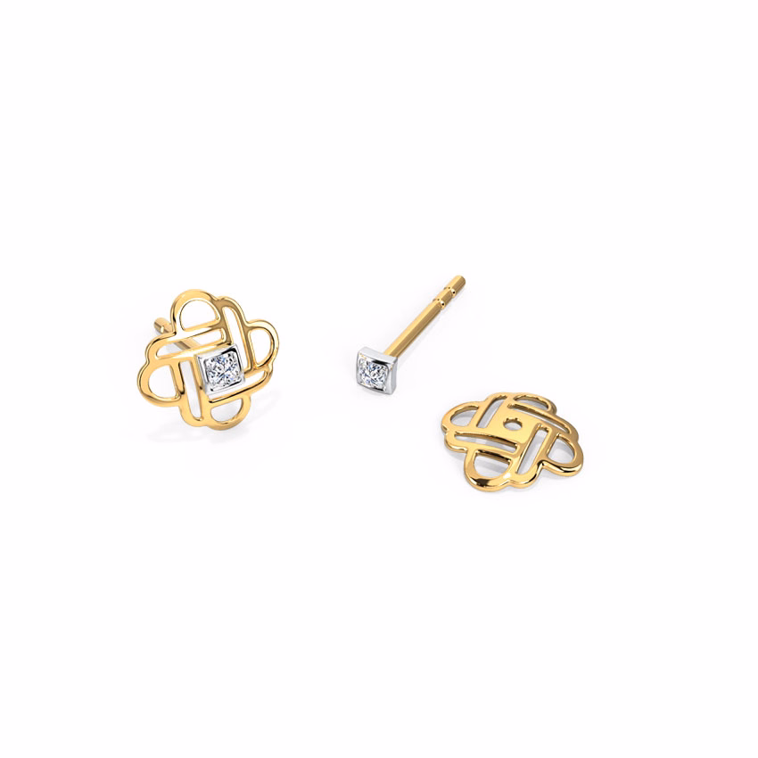 Diamond Earrings 14 Karat Two Tone Gold Mesh Diamond Multiwear Stud Earrings