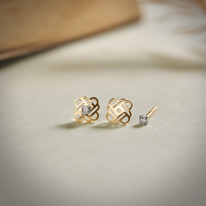 Diamond Earrings 14 Karat Two Tone Gold Mesh Diamond Multiwear Stud Earrings