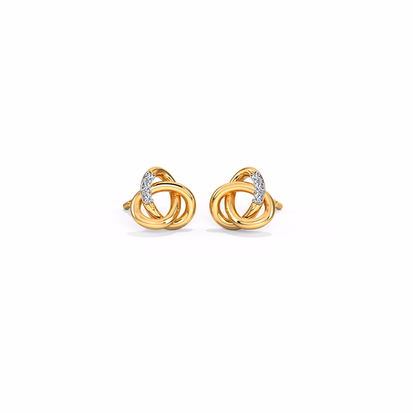 Diamond Earrings 18 Karat Yellow Gold Swirly Knots Diamond Stud Earrings