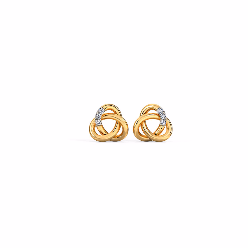 Diamond Earrings 18 Karat Yellow Gold Swirly Knots Diamond Stud Earrings