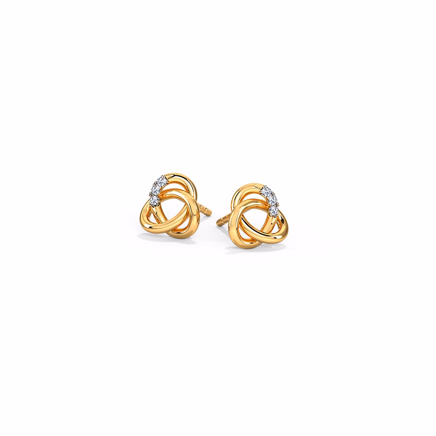 Diamond Earrings 18 Karat Yellow Gold Swirly Knots Diamond Stud Earrings