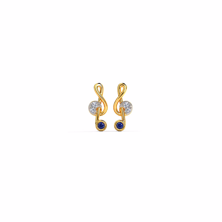 Diamond,Gemstone Earrings 9 Karat Yellow Gold Symphony Notes Diamond Stud Earrings