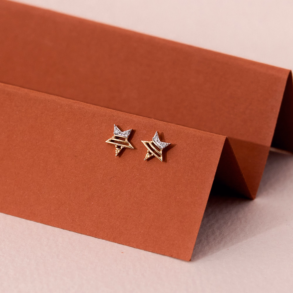 Diamond Earrings 14 Karat Rose Gold Star Mesh Diamond Stud Earrings