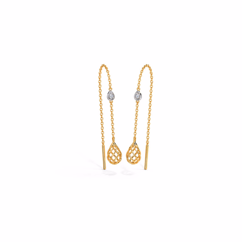 Diamond Earrings 14 Karat Yellow Gold Sway Diamond Sui Dhaga Earrings
