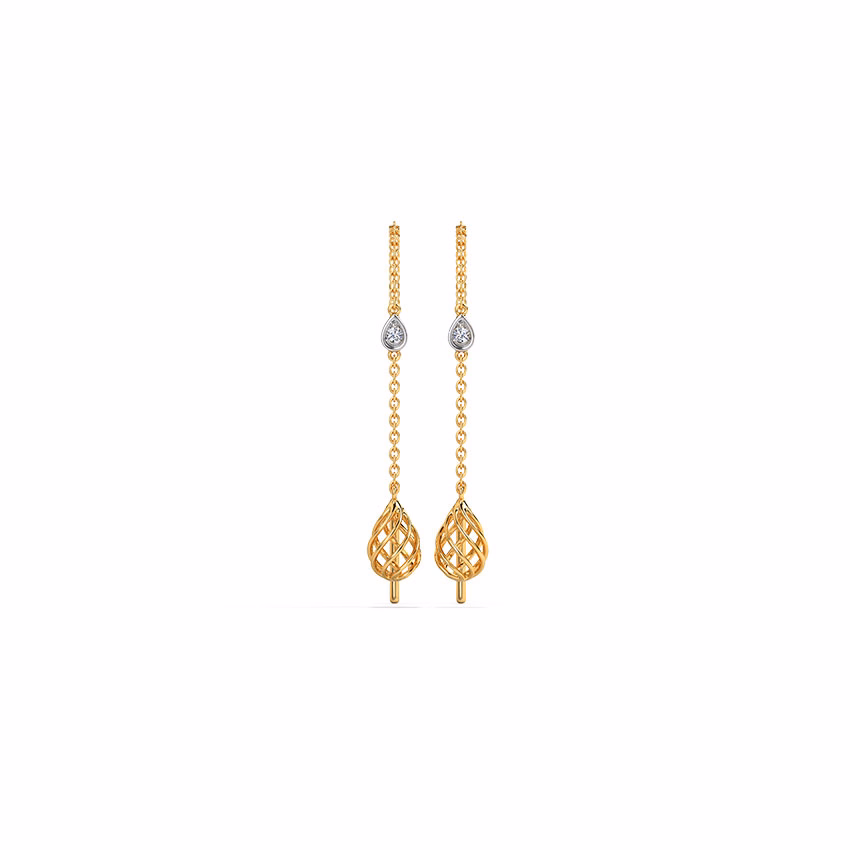 Diamond Earrings 14 Karat Yellow Gold Sway Diamond Sui Dhaga Earrings