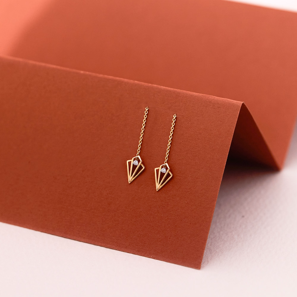 Diamond Earrings 14 Karat Yellow Gold Diamond Blink Sui Dhaga Earrings