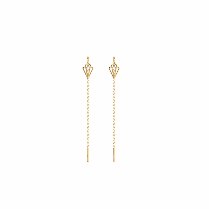 Diamond Earrings 14 Karat Yellow Gold Diamond Blink Sui Dhaga Earrings