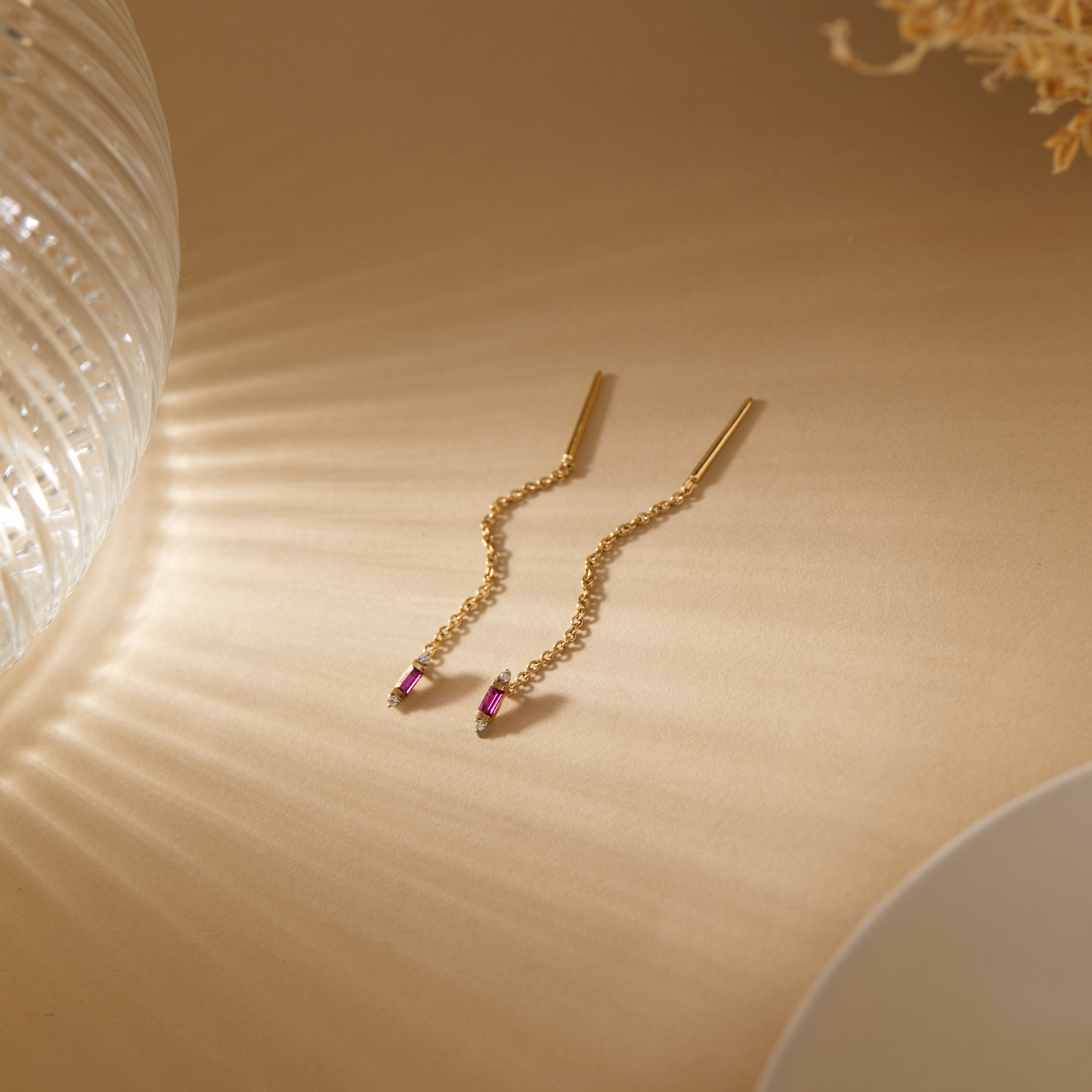 Diamond,Gemstone Earrings 14 Karat Yellow Gold Powerful Gemstone Sui Dhaga Earrings