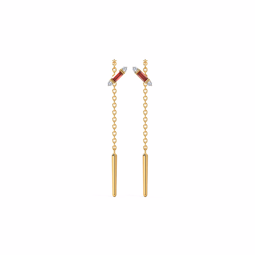 Diamond,Gemstone Earrings 14 Karat Yellow Gold Powerful Gemstone Sui Dhaga Earrings
