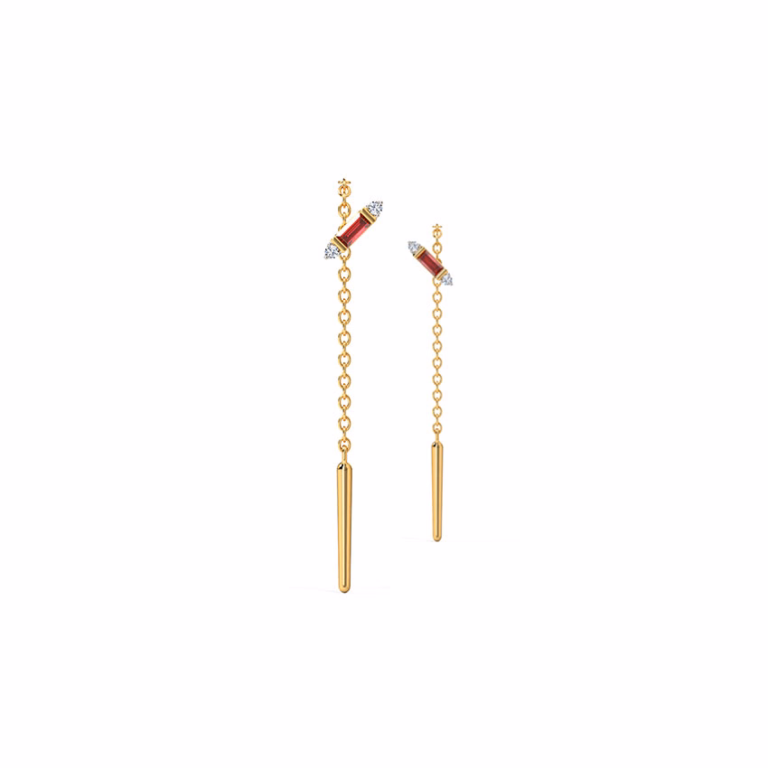 Diamond,Gemstone Earrings 14 Karat Yellow Gold Powerful Gemstone Sui Dhaga Earrings
