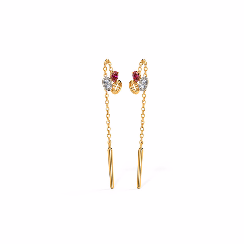 Diamond,Gemstone Earrings 14 Karat Yellow Gold Darling Gemstone Sui Dhaga Earrings
