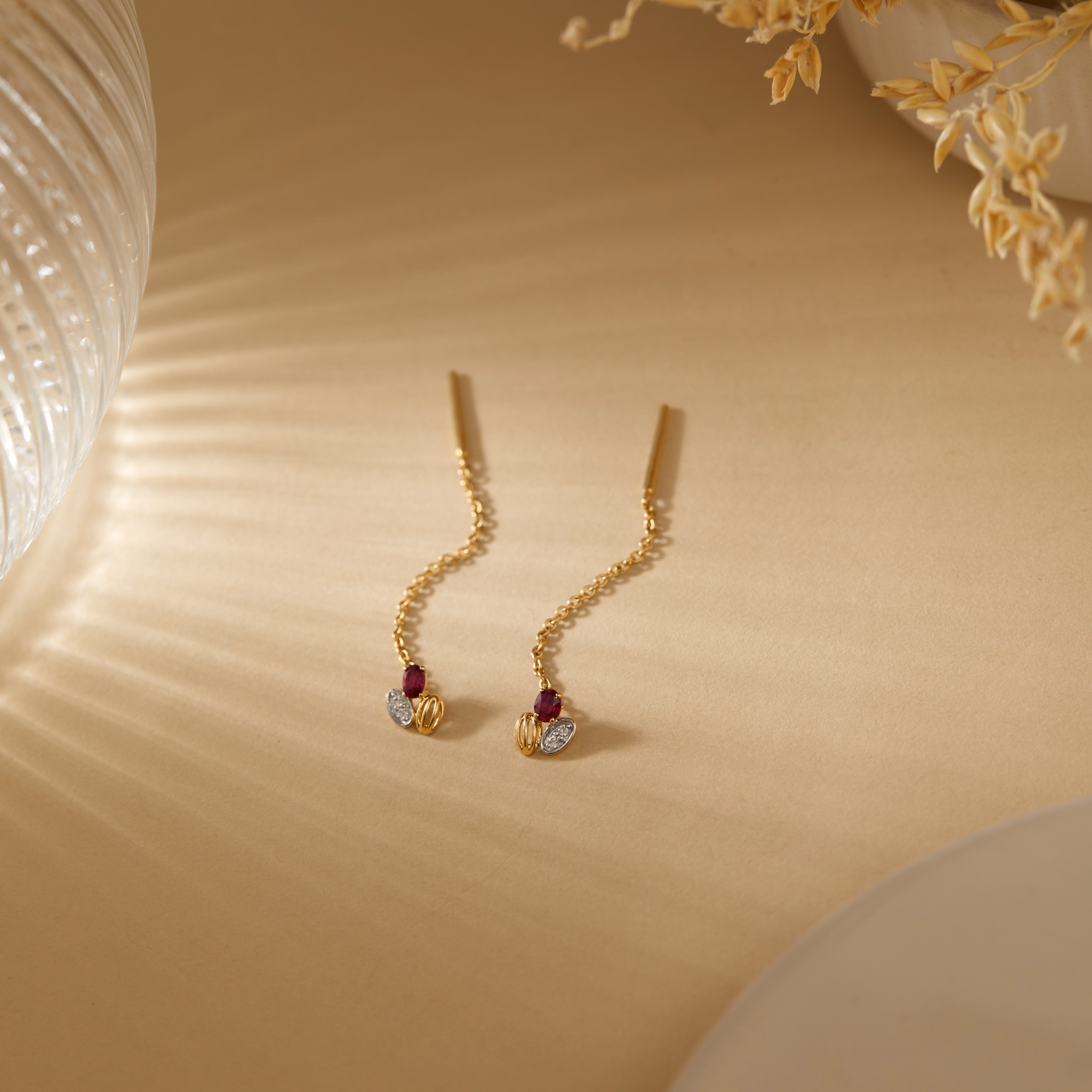 Diamond,Gemstone Earrings 14 Karat Yellow Gold Darling Gemstone Sui Dhaga Earrings