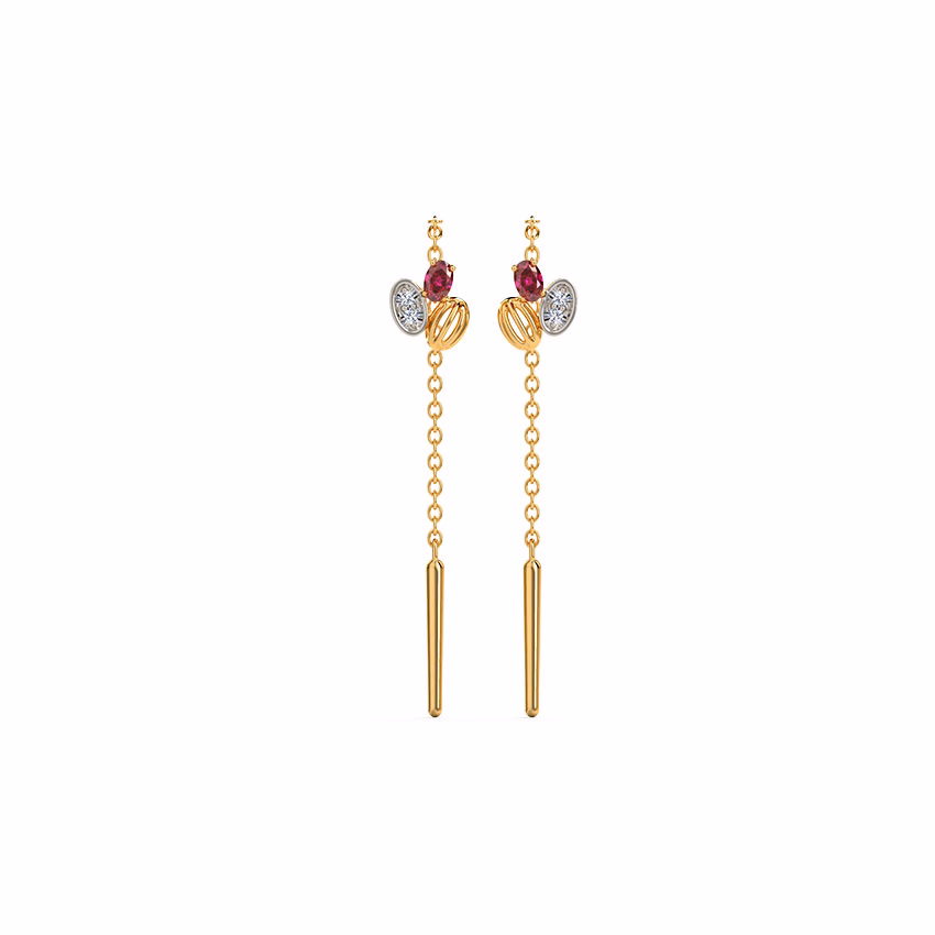Diamond,Gemstone Earrings 14 Karat Yellow Gold Darling Gemstone Sui Dhaga Earrings