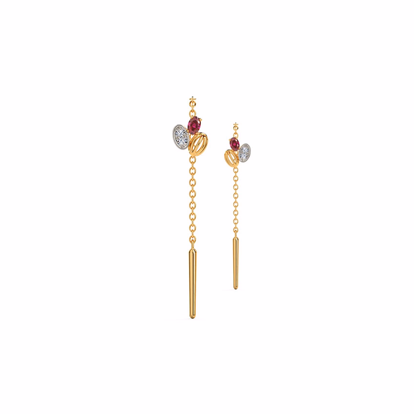 Diamond,Gemstone Earrings 14 Karat Yellow Gold Darling Gemstone Sui Dhaga Earrings