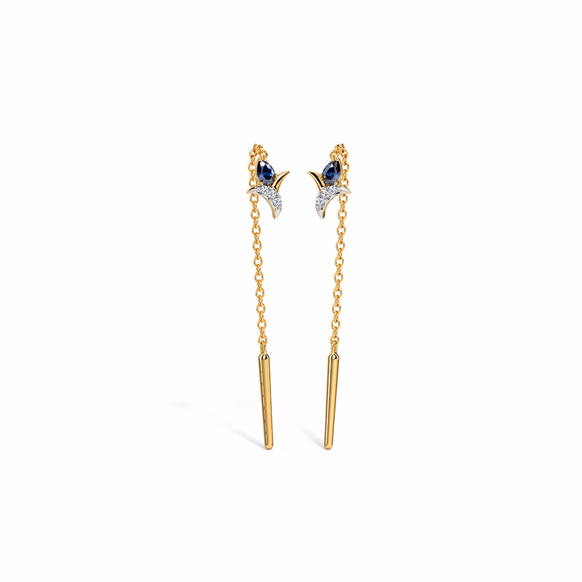 Diamond,Gemstone Earrings 14 Karat Yellow Gold Agile Gemstone Sui Dhaga Earrings