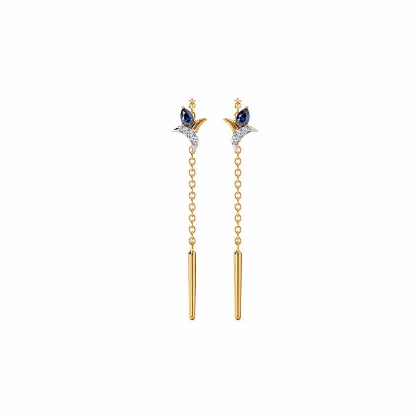 Diamond,Gemstone Earrings 14 Karat Yellow Gold Agile Gemstone Sui Dhaga Earrings