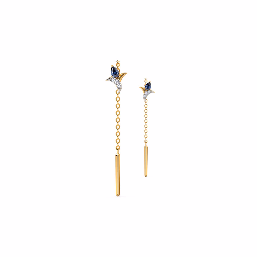 Diamond,Gemstone Earrings 14 Karat Yellow Gold Agile Gemstone Sui Dhaga Earrings