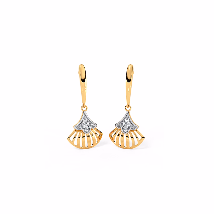 Diamond Earrings 14 Karat Yellow Gold Floral Lace Diamond Drop Earrings
