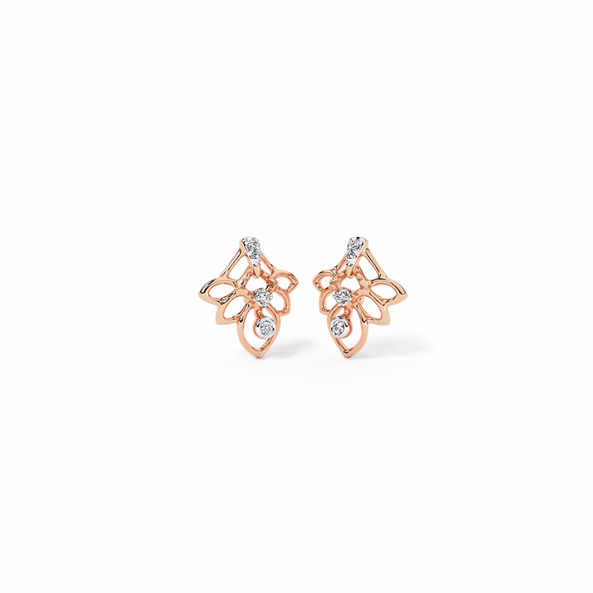 Diamond Earrings 18 Karat Rose Gold Vintage Flora Diamond Stud Earrings