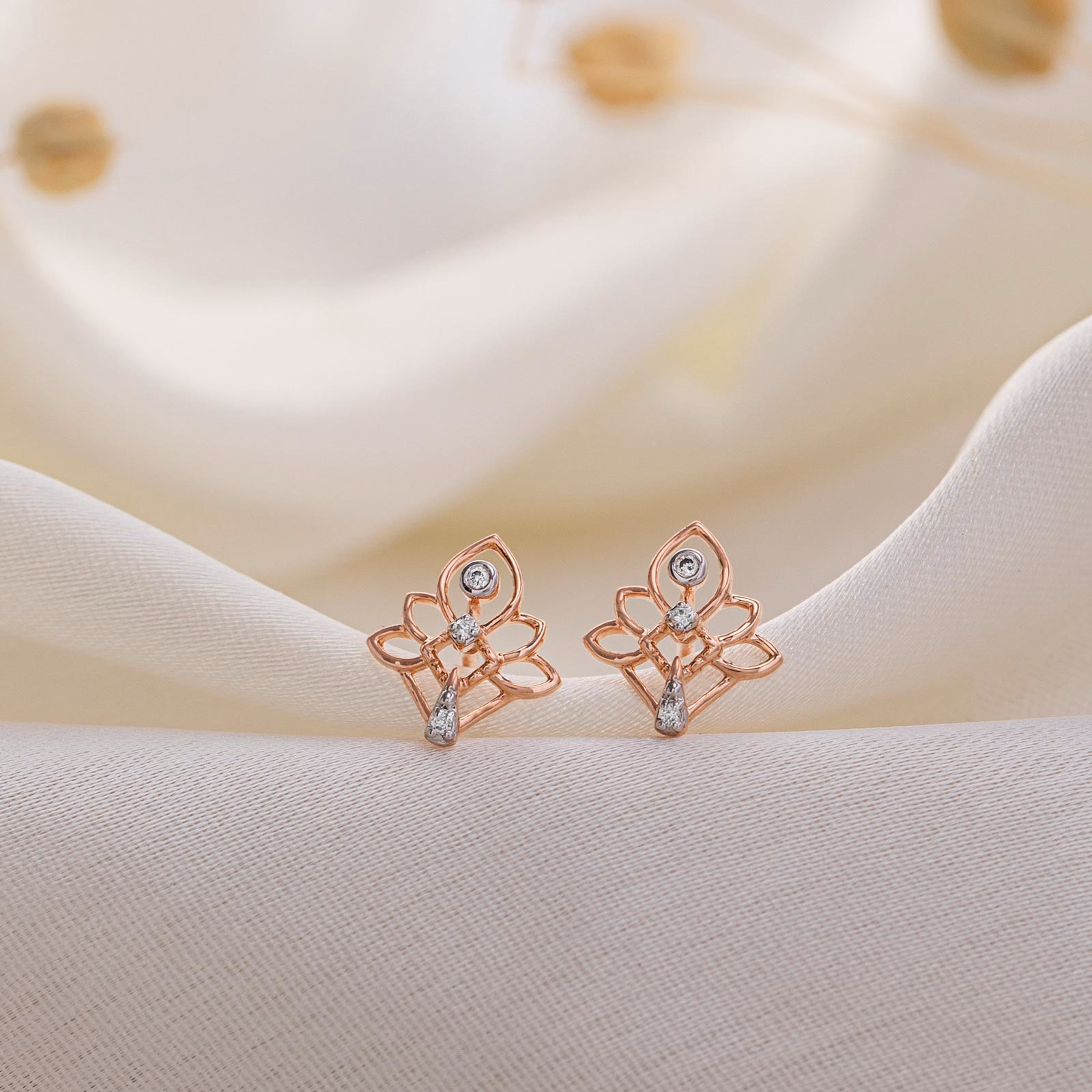 Diamond Earrings 18 Karat Rose Gold Vintage Flora Diamond Stud Earrings