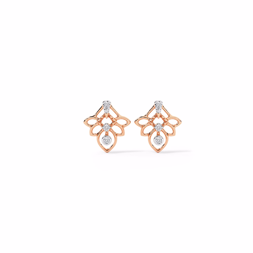 Diamond Earrings 18 Karat Rose Gold Vintage Flora Diamond Stud Earrings